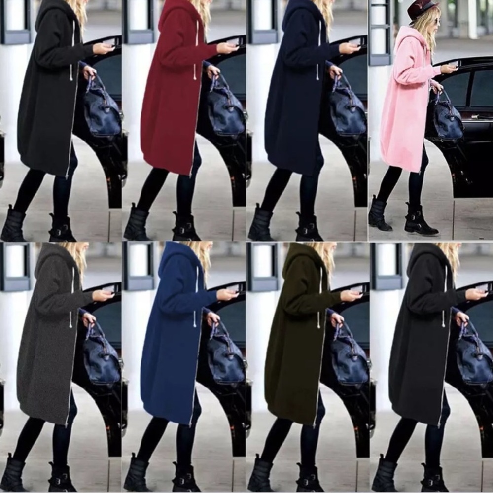 New! Charcoal Grey Zip Up Hoodie Sweater Dress - Picture 4 of 6